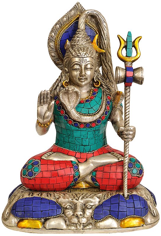 10" Mahayogi Lord Shiva  Seated on Lion Skin In Brass | Handmade | Made In India