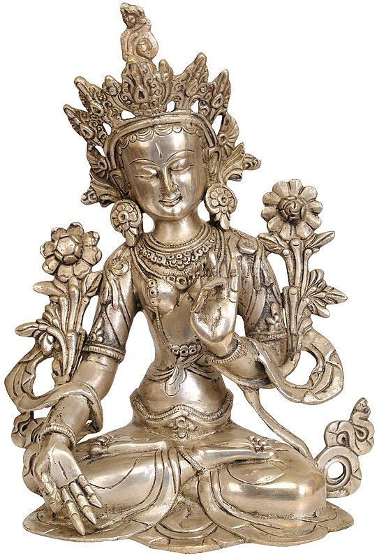 10" Goddess White Tara (Tibetan Buddhist Deity) In Brass | Handmade | Made In India