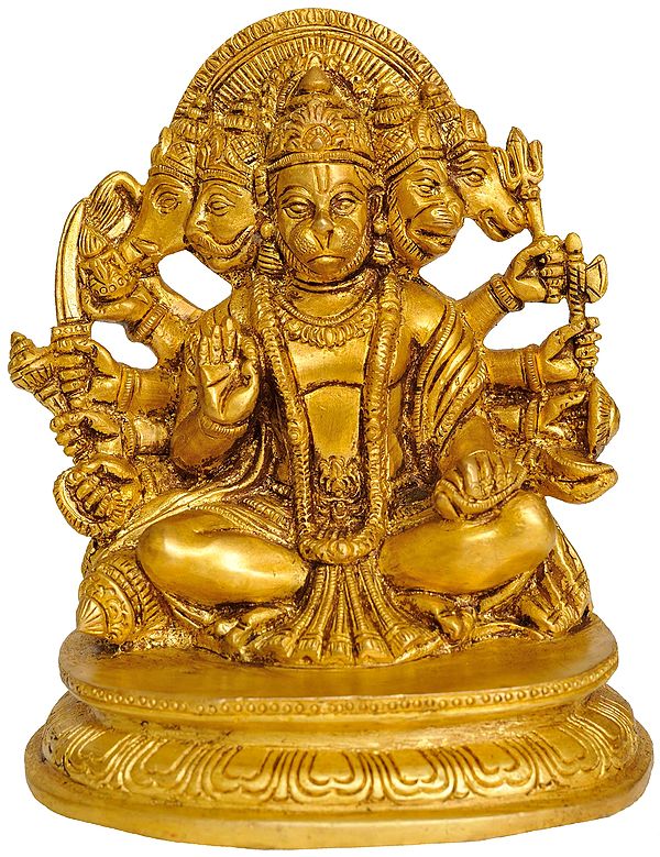 6" Five Headed Hanuman In Brass | Handmade | Made In India