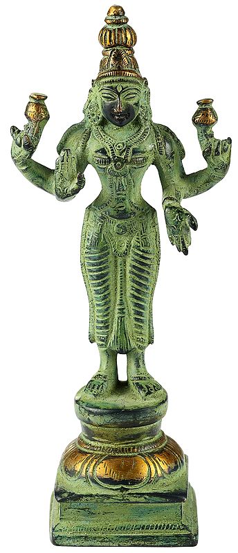 6" Four-Armed Standing Lakshmi Statue in Brass | Handmade | Made In India