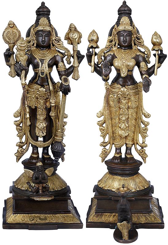 15" Lord Vishnu and Goddess Lakshmi Statue in Brass | Handmade | Made in India