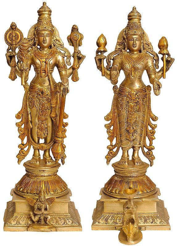 15" Lord Vishnu and Goddess Lakshmi In Brass | Handmade | Made In India