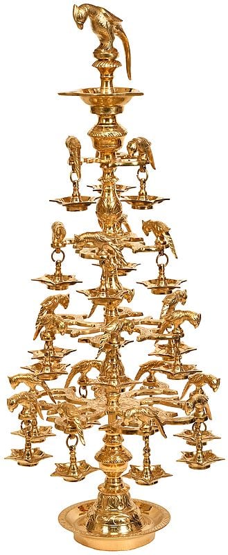 37" Large Size Lamp with 22 Parrots in Brass | Handmade | Made in India
