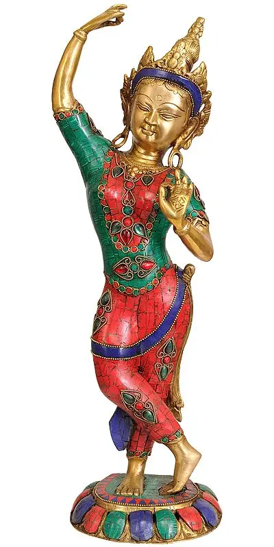 20" Tibetan Buddhist Mayadevi - Mother of Buddha with Upraised Hand Symbolically Holding a Branch of a Tree In Brass | Handmade | Made In India