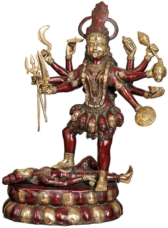 32" Large Size Goddess Kali In Brass | Handmade | Made In India