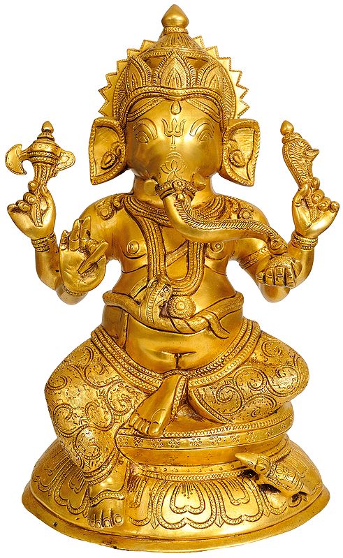 13" Ekadanta Ganesha In Brass | Handmade | Made In India