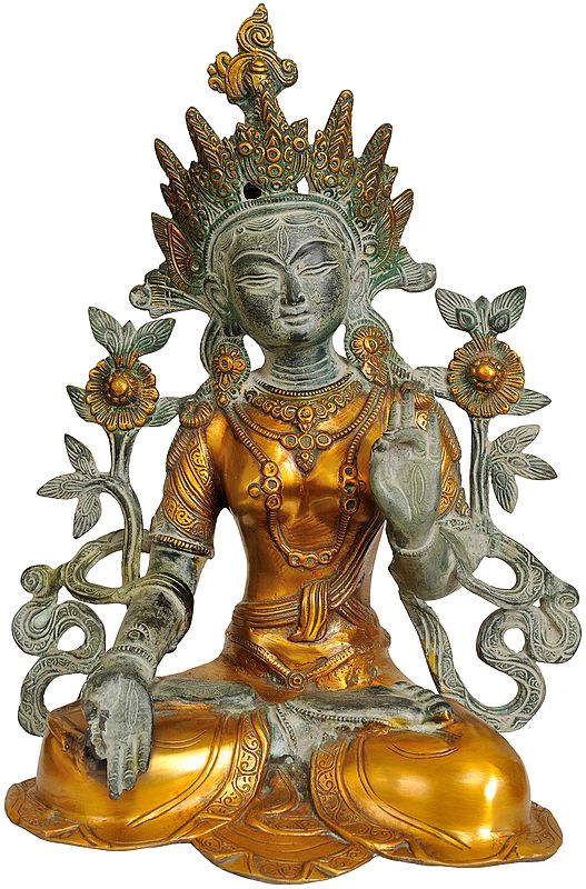 15" White Tara (Tibetan Buddhist Deity) In Brass | Handmade | Made In India