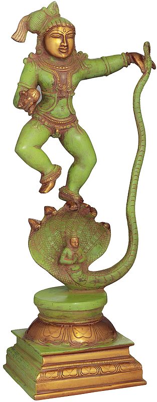 18" Lord Krishna Vanquishes Kaliya Idol in Brass