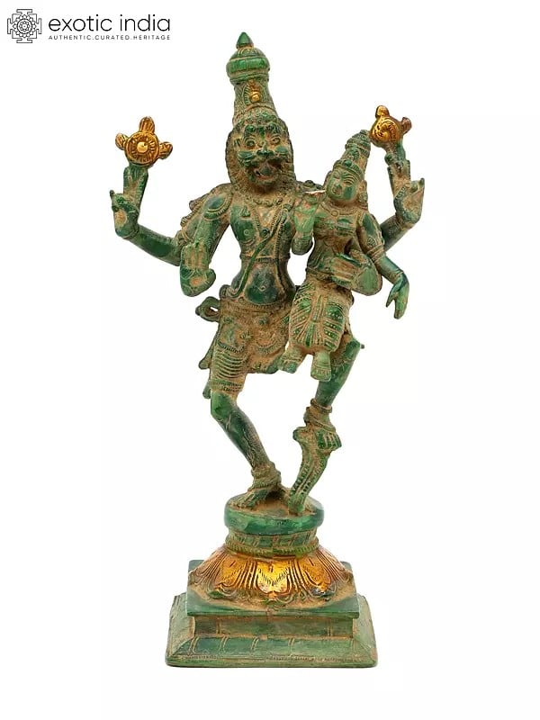 12" Brass Lord Narasimha with Goddess Lakshmi Statue  | Handmade | Made in India