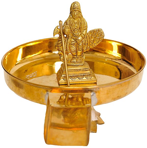 Lord Karttikeya Abhisheka Plate with Lotus Base Stand