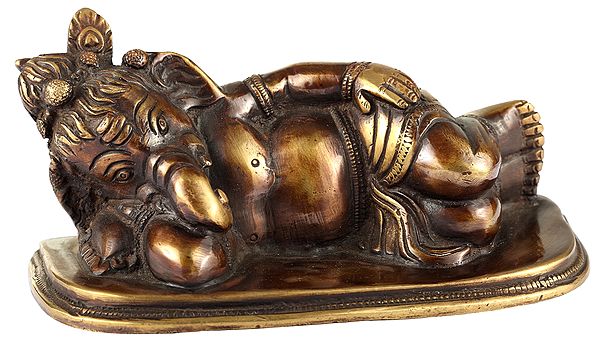 6" Relaxing Ganesha Statue in Brass | Handmade | Made in India