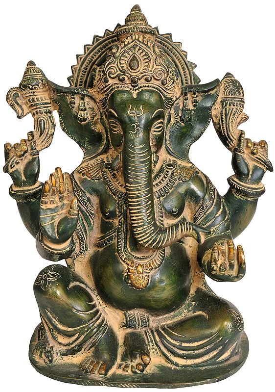 8" Lord Ganesha Enjoying Modaka | Handmade Brass Statue | Made in India