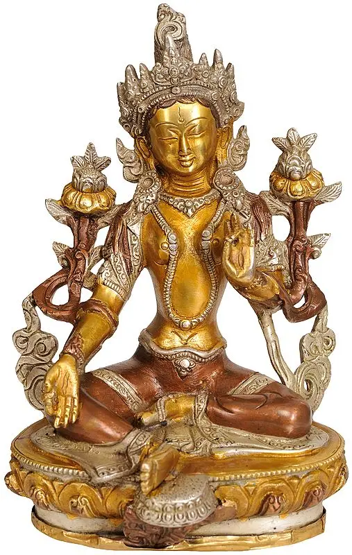 8" Saviour Goddess Green Tara (Tibetan Buddhist Deity) In Brass | Handmade | Made In India