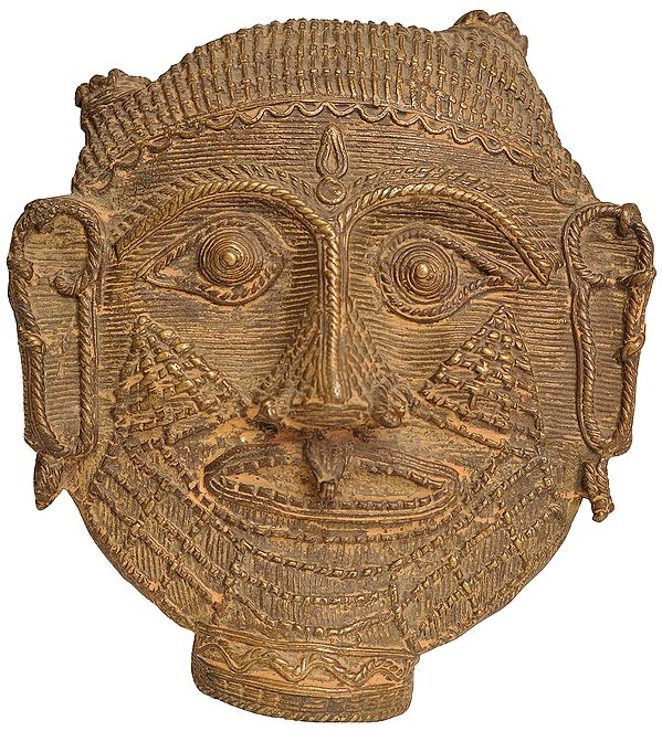 5" Tribal Bhairava Head (Flat Statue) In Brass | Handmade | Made In India