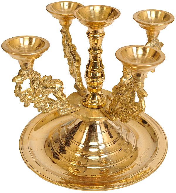 7" Five-Wick Yali Lamps in Brass | Handmade | Made in India