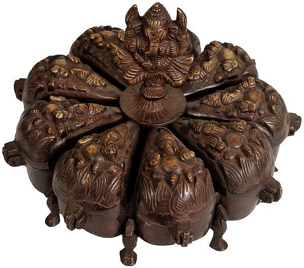 7" Lord Ganesha Ritual Box with Lids in Brass | Handmade | Made in India