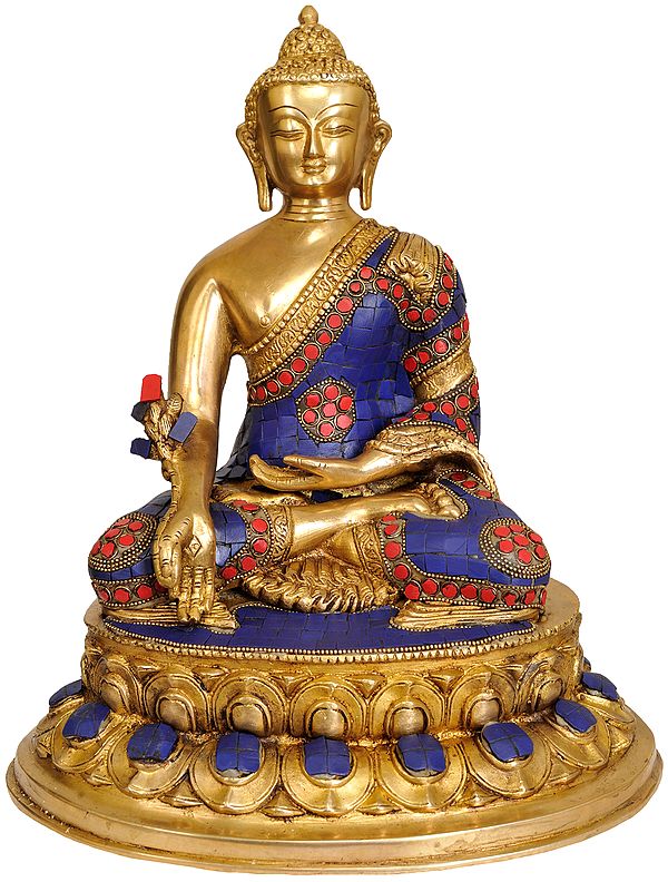 13" Lapis Healing Buddha (Tibetan Buddhist Deity) In Brass | Handmade | Made In India