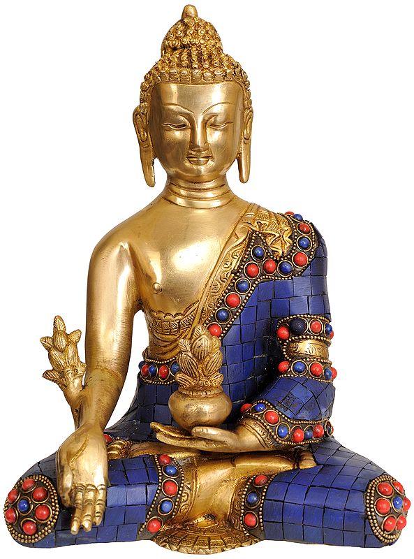 9" (Tibetan Buddhist Deity) Lapis Healing Buddha In Brass | Handmade | Made In India
