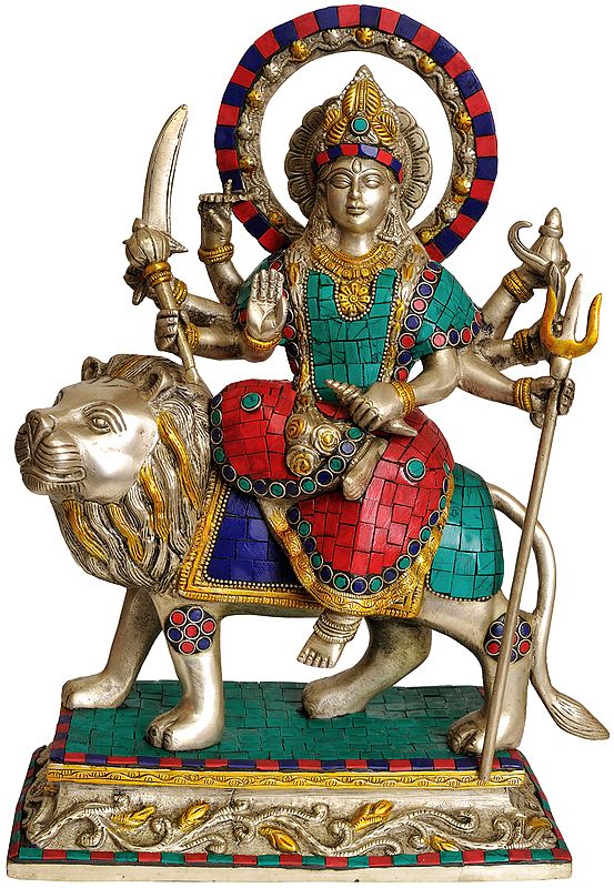 14" Ashtabhuja-Dhari Devi Durga In Brass | Handmade | Made In India