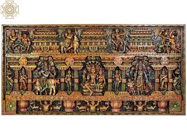 Shri Krishna Lila Panel with Vishnu-Lakshmi Seated on  Sheshasanaga, Standing Vishnu with the Figures of Dwarf, Yali and Doorkeepers