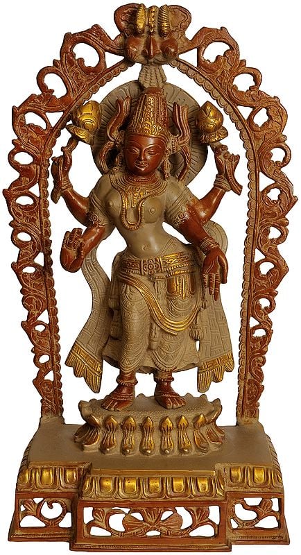 16" Goddess Lakshmi with Prabhavali and Kirtimukha Atop In Brass | Handmade | Made In India