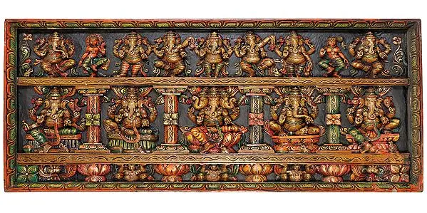 Dancing Lord Ganesha Panel with Five Manifestations of Ganesha