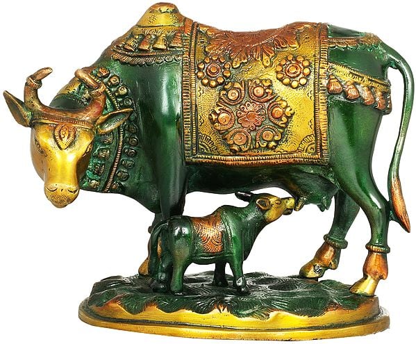 8" Cow and Calf - Most Sacred Animal of India In Brass | Handmade | Made In India