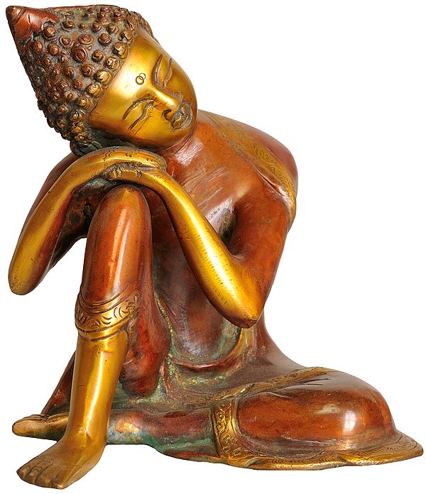 6" Thinking Buddha Statue in Brass | Handmade | Made in India