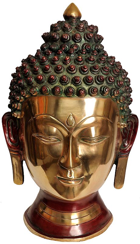 15" Large Size Lord Buddha Head In Brass | Handmade | Made In India