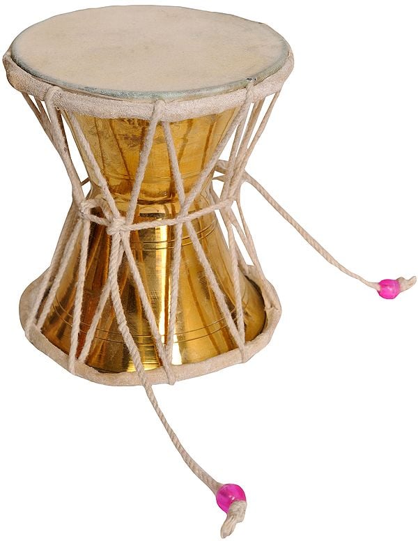 5" Shiva's Damaru (Pellet Drum) in Brass | Handmade | Made in India