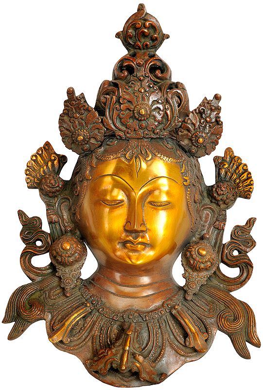 12" Buddhist Deity Goddess Tara Wall Hanging Mask in Brass | Handmade | Made in India
