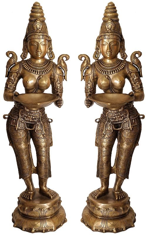 43" Large Size Deeplakshmi Pair In Brass | Handmade | Made In India