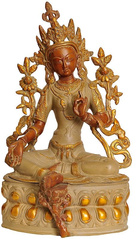 14" Goddess Green Tara (Tibetan Buddhist Deity) In Brass | Handmade | Made In India
