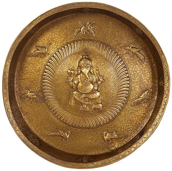 24" Superfine Large Size Ganesha Wall Hanging Plate with Ashtamangala Symbols In Brass | Handmade | Made In India