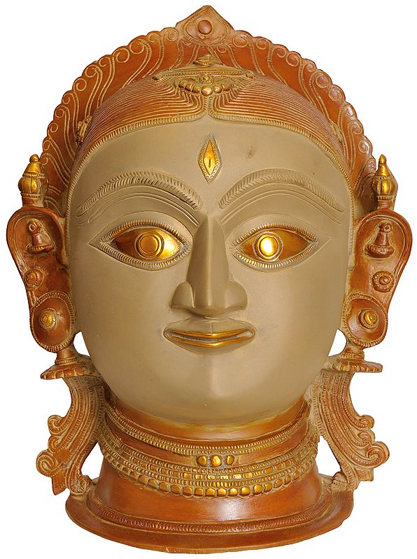 11" Goddess Parvati (Uma) Head In Brass | Handmade | Made In India