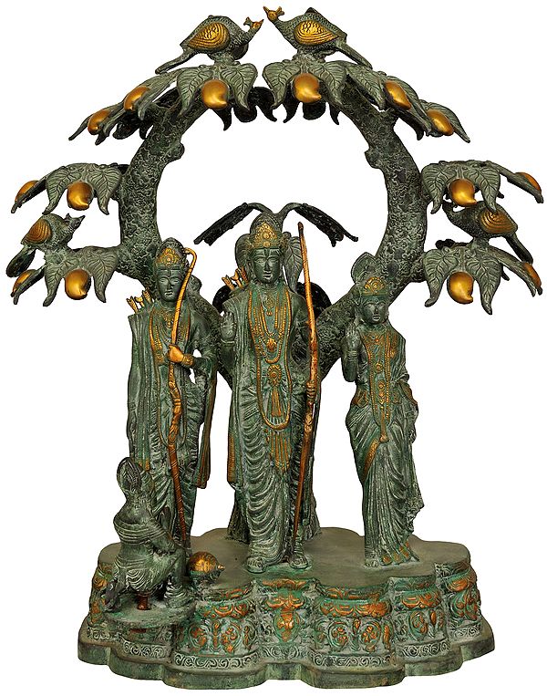 29" Shri Rama, Sita, Lakshman and Hanuman under the Mango Tree In Brass | Handmade | Made In India