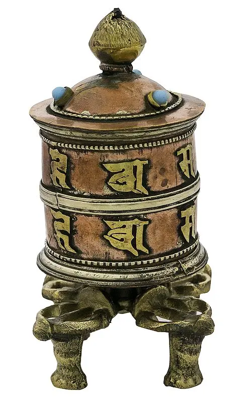 Prayer Wheel with Double Dorje Stand