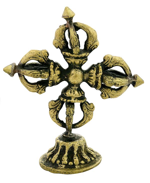 3" Tibetan Buddhist Double Dorje with Stand (Vishva-Vajra) In Brass | Handmade | Made In India