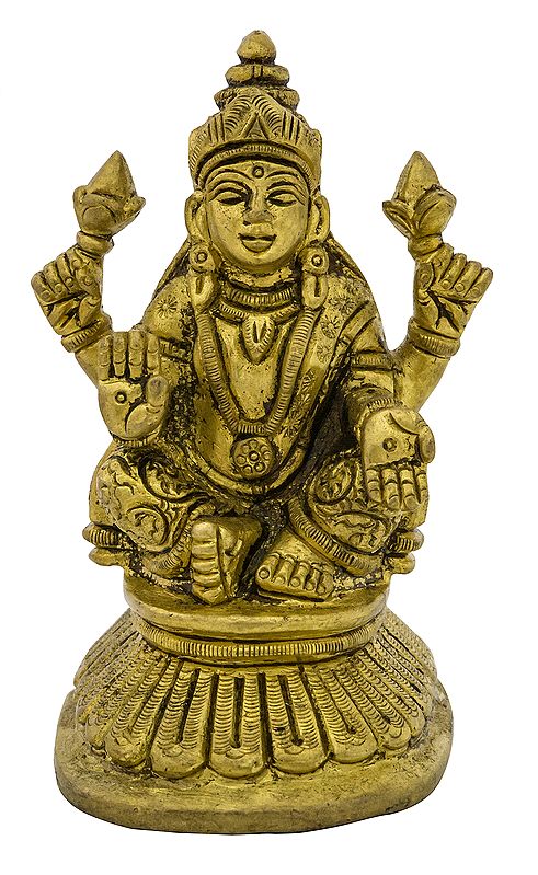 4" Four armed Seated Lakshmi (Small Statue) In Brass | Handmade | Made In India