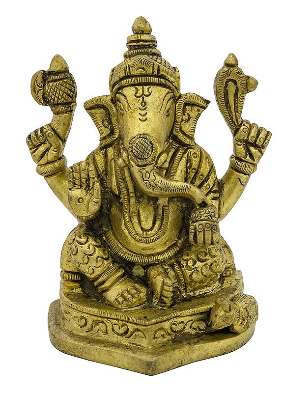 Four Armed Seated Ganesha  (Small Statue)