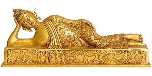 11" Brass Mahaparinirvana Buddha Idol | Handmade | Made in India