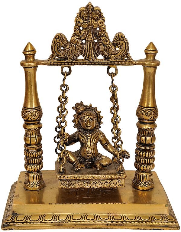 9" Baby Krishna on Swing In Brass | Handmade | Made In India