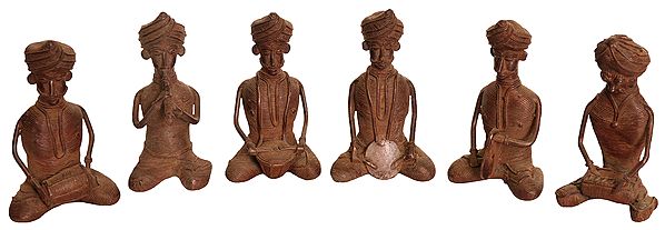 4" Set of Six Tribal Musicians (Folk Statues from Bastar) In Brass | Handmade | Made In India