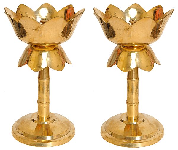 9" Pair of Big Butter Lamp In Brass | Handmade | Made In India