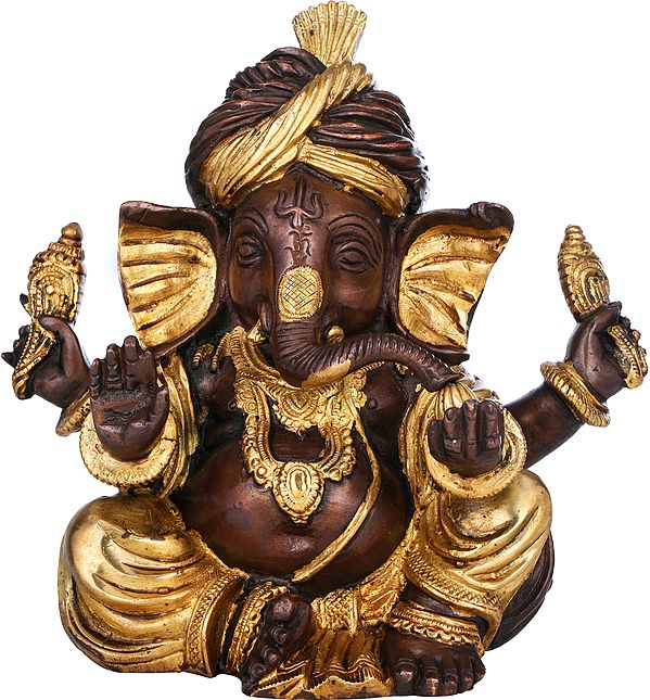 7" Turbaned Ganesha In Brass | Handmade | Made In India