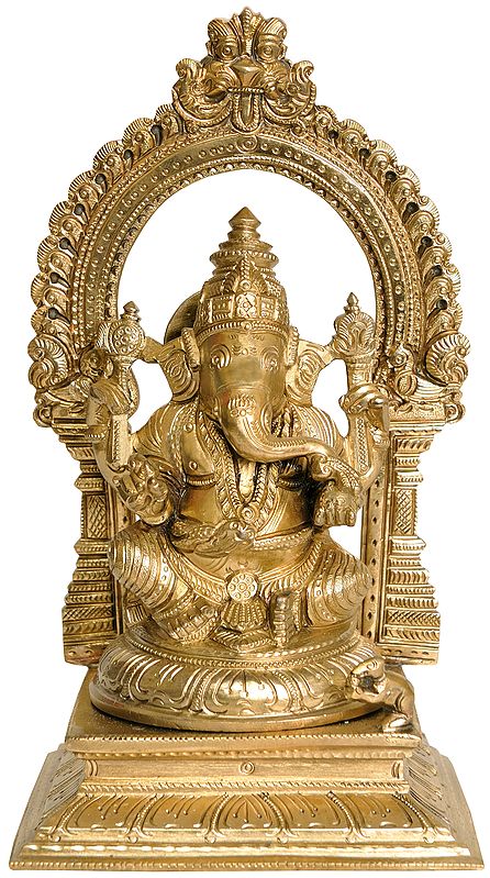 Lord Ganesha Seated on Lotus Throne with Prabhavali