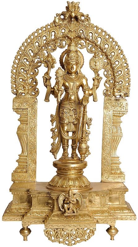 22" Large Size Lord Vishnu with Floral Prabhavali | Handmade |