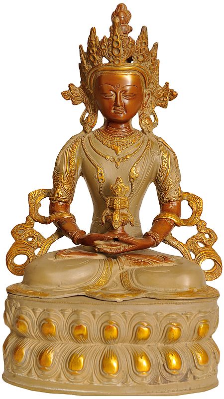 14" Amitabha Buddha Brass Sculpture | Handmade | Made in India