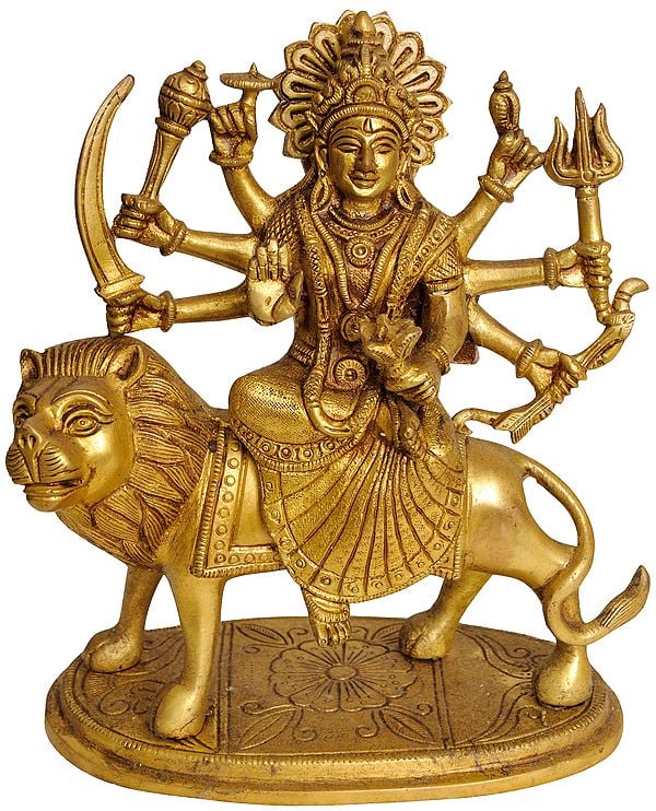 7" Ashtabhuja-Dhari Devi Durga In Brass | Handmade | Made In India