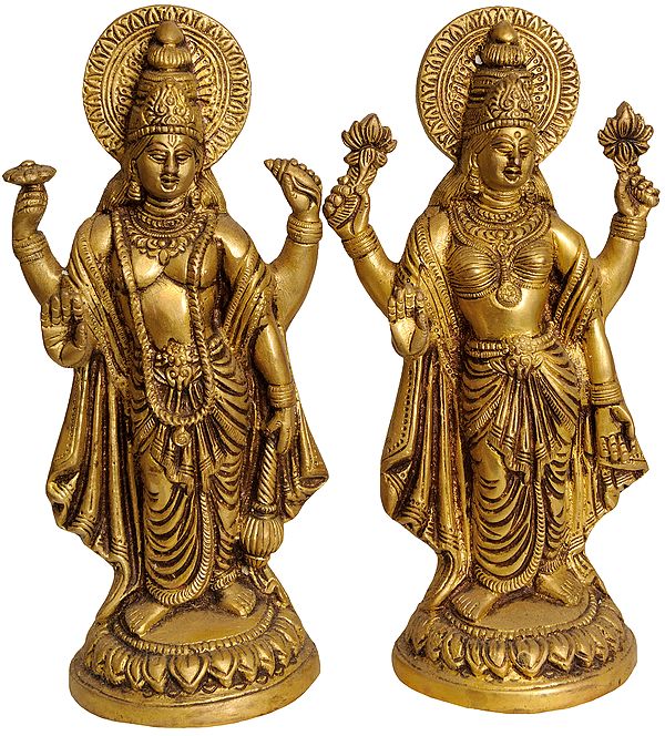 9" Lord Vishnu and Goddess Lakshmi In Brass | Handmade | Made In India